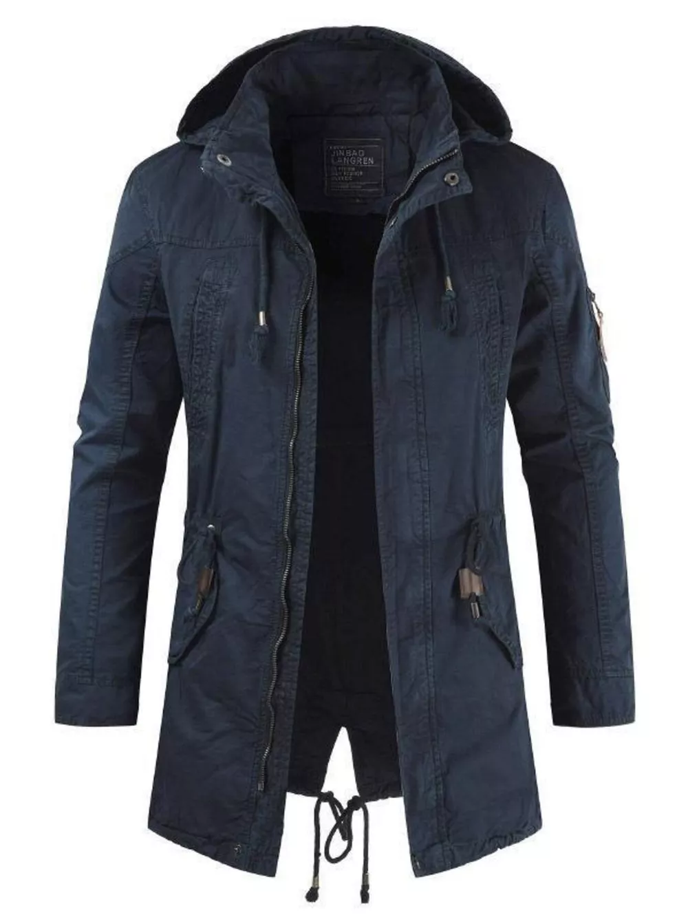 Men's Plus Size Drawstring Casual Hooded Parka Coat, image 2