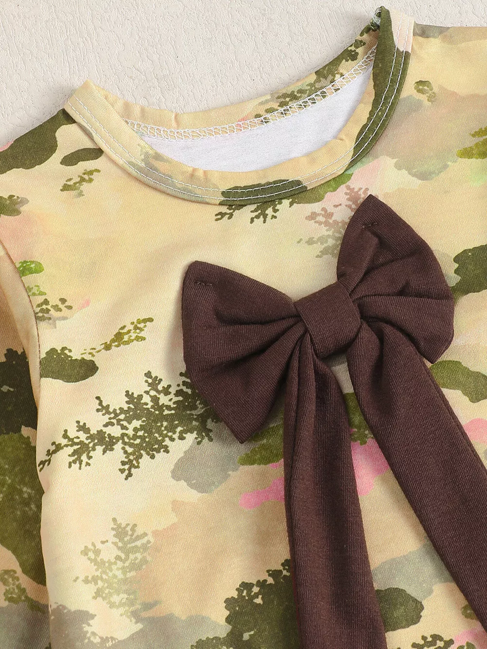 Children's Camouflage Print Long Sleeve One-Piece with Bow, image 3