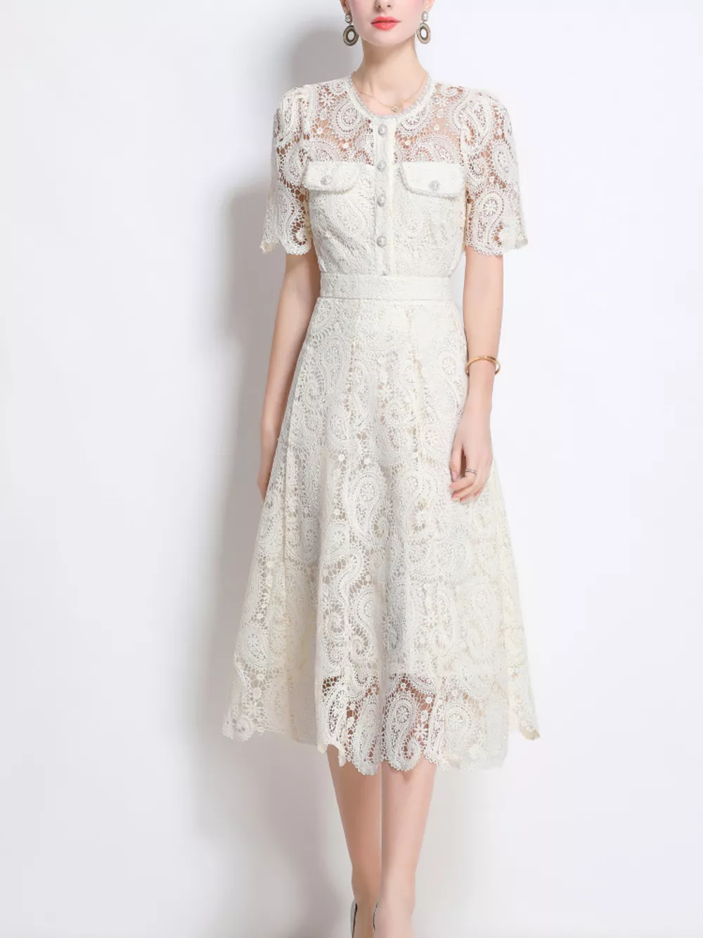 Lace Button Up Top and Skirt Set, image 2