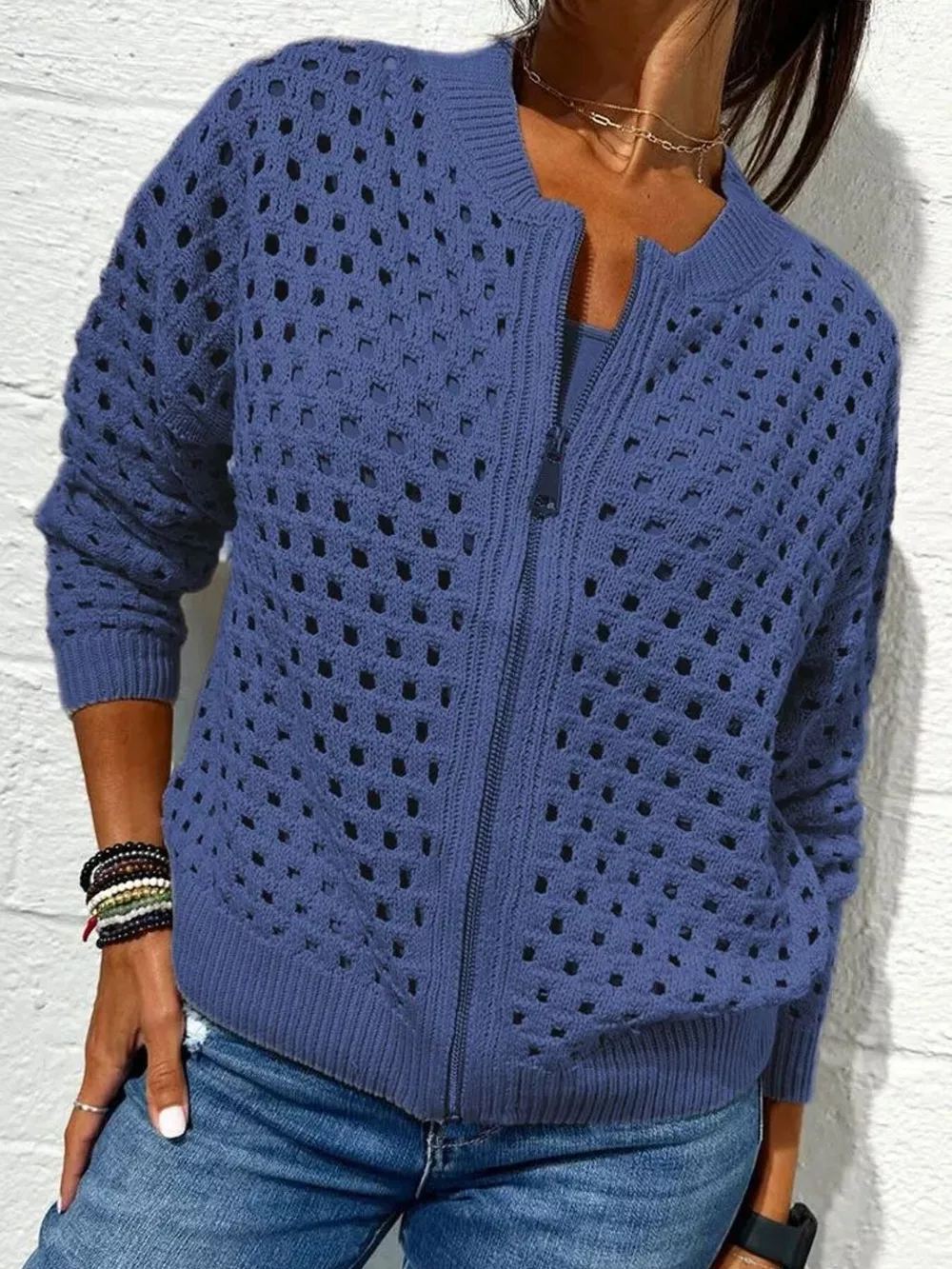 Full Size Crochet Knit Zip-Up Cardigan Plus Size, image 8