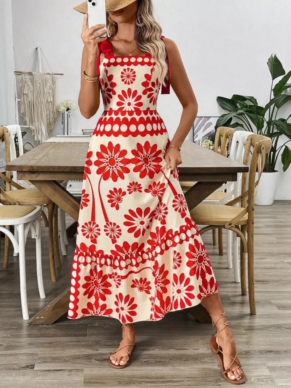 Floral Print Tie-Shoulder Midi Dress, image 5