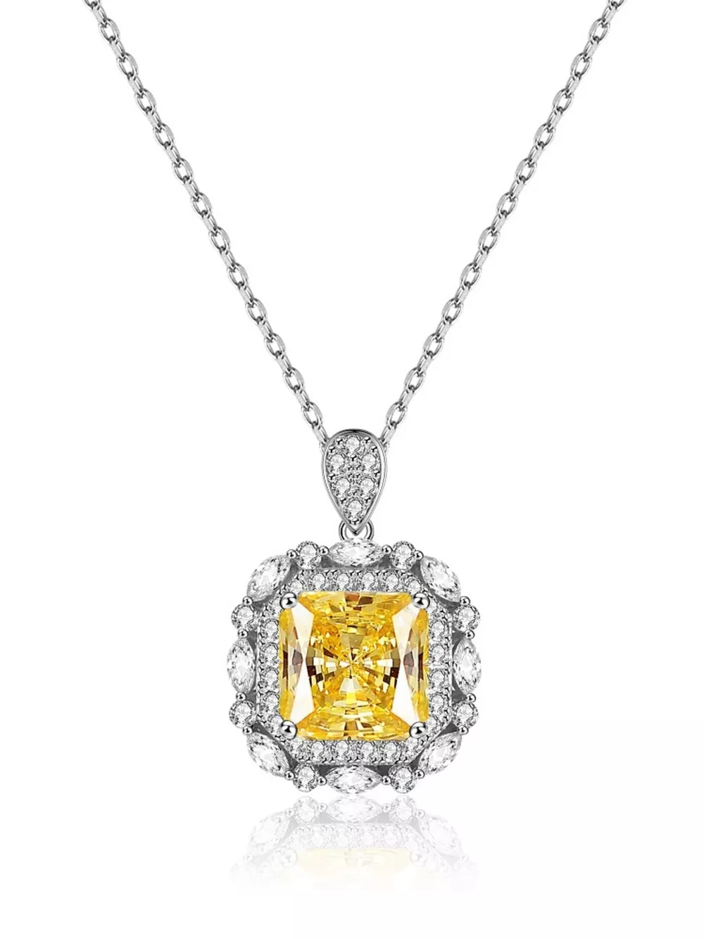 925 Sterling Silver Zircon Geometric Pendant Necklace, image 5