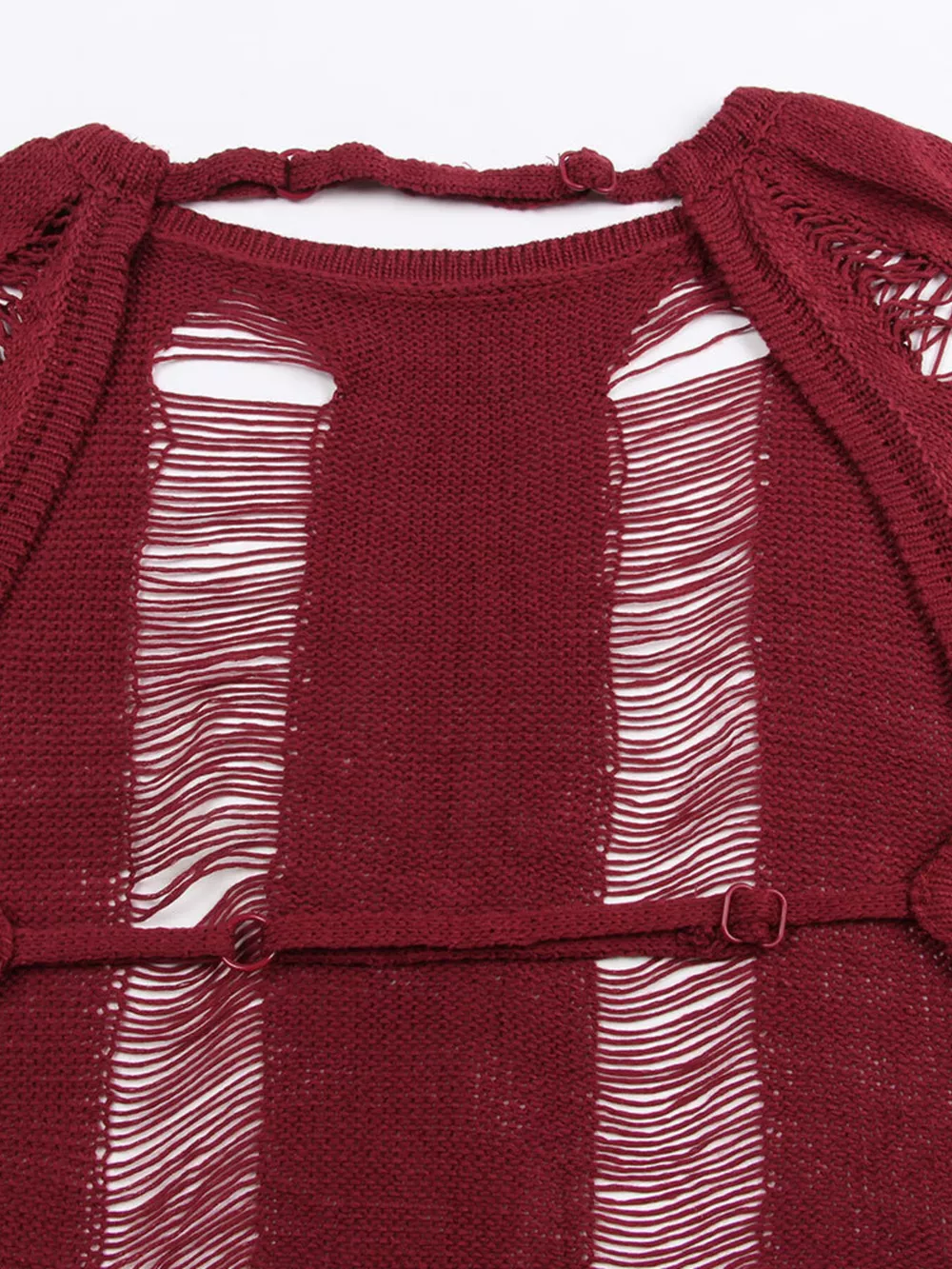Backless Distressed Long Sleeve Knit Cover Up, image 11