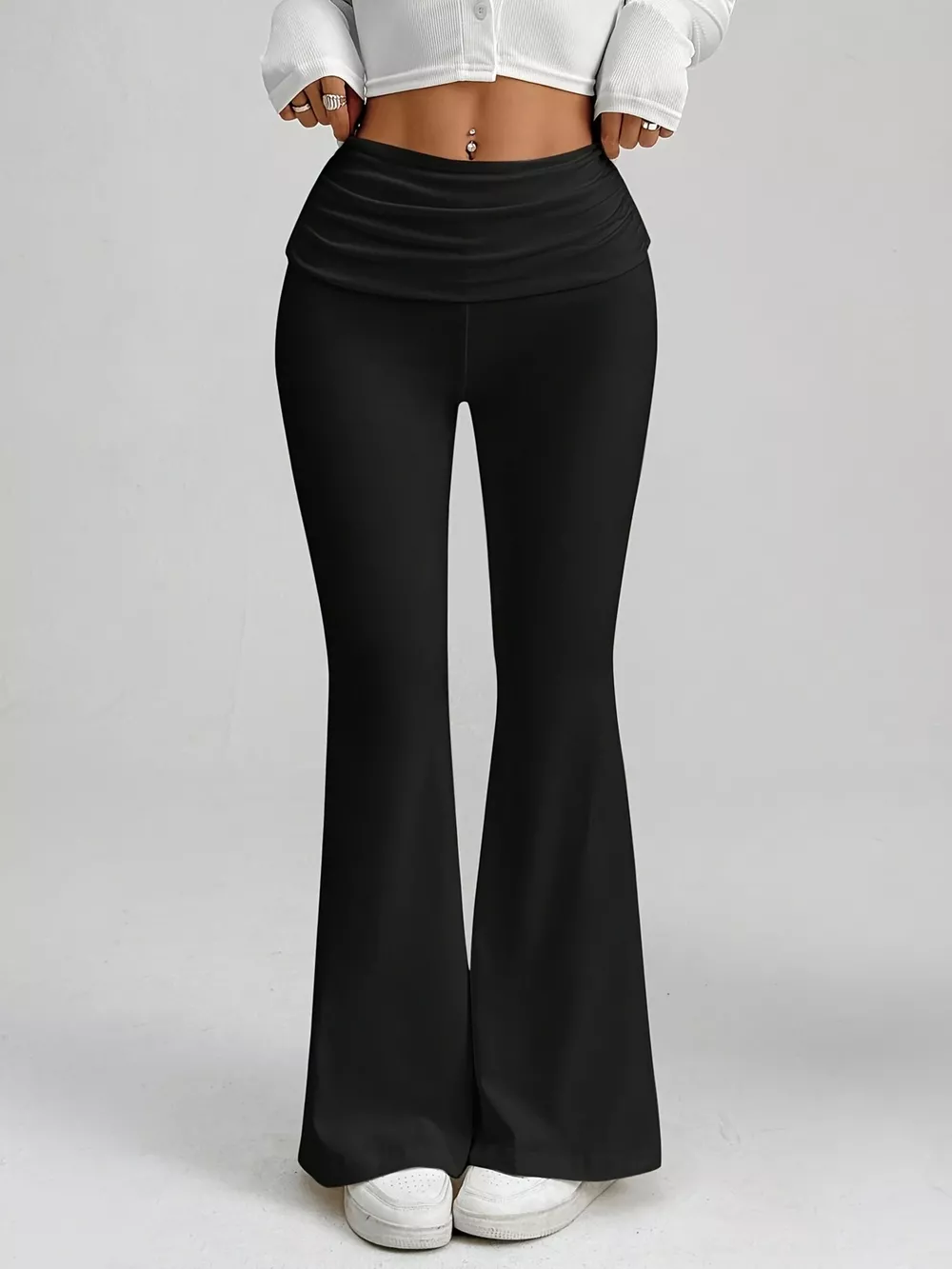 High-Waisted Polka Dot Flare Pants, image 10