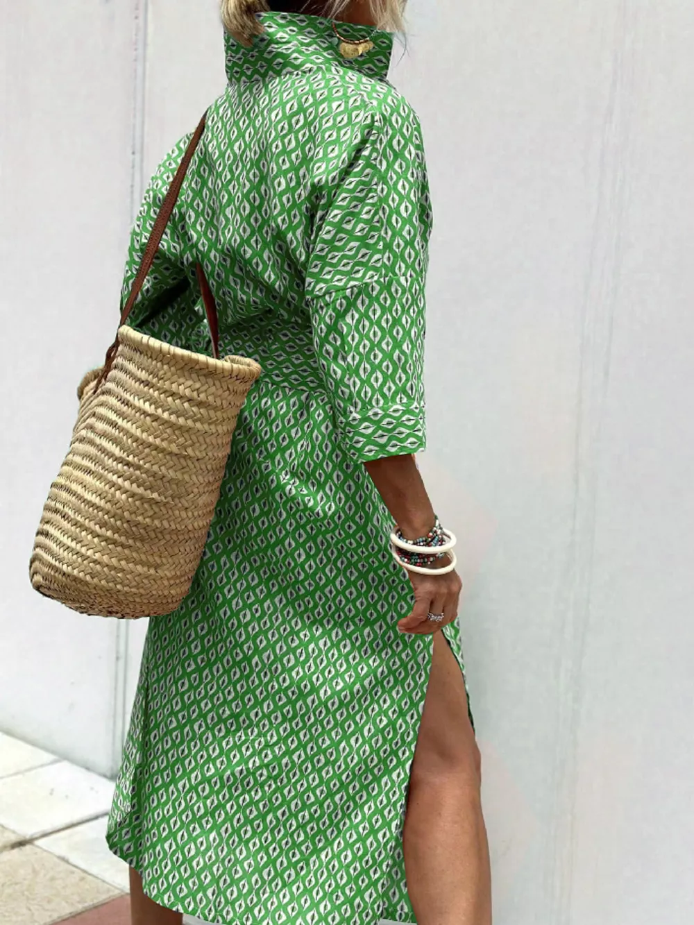 Full Size Printed Button-Down Midi Dress Plus Size, image 18