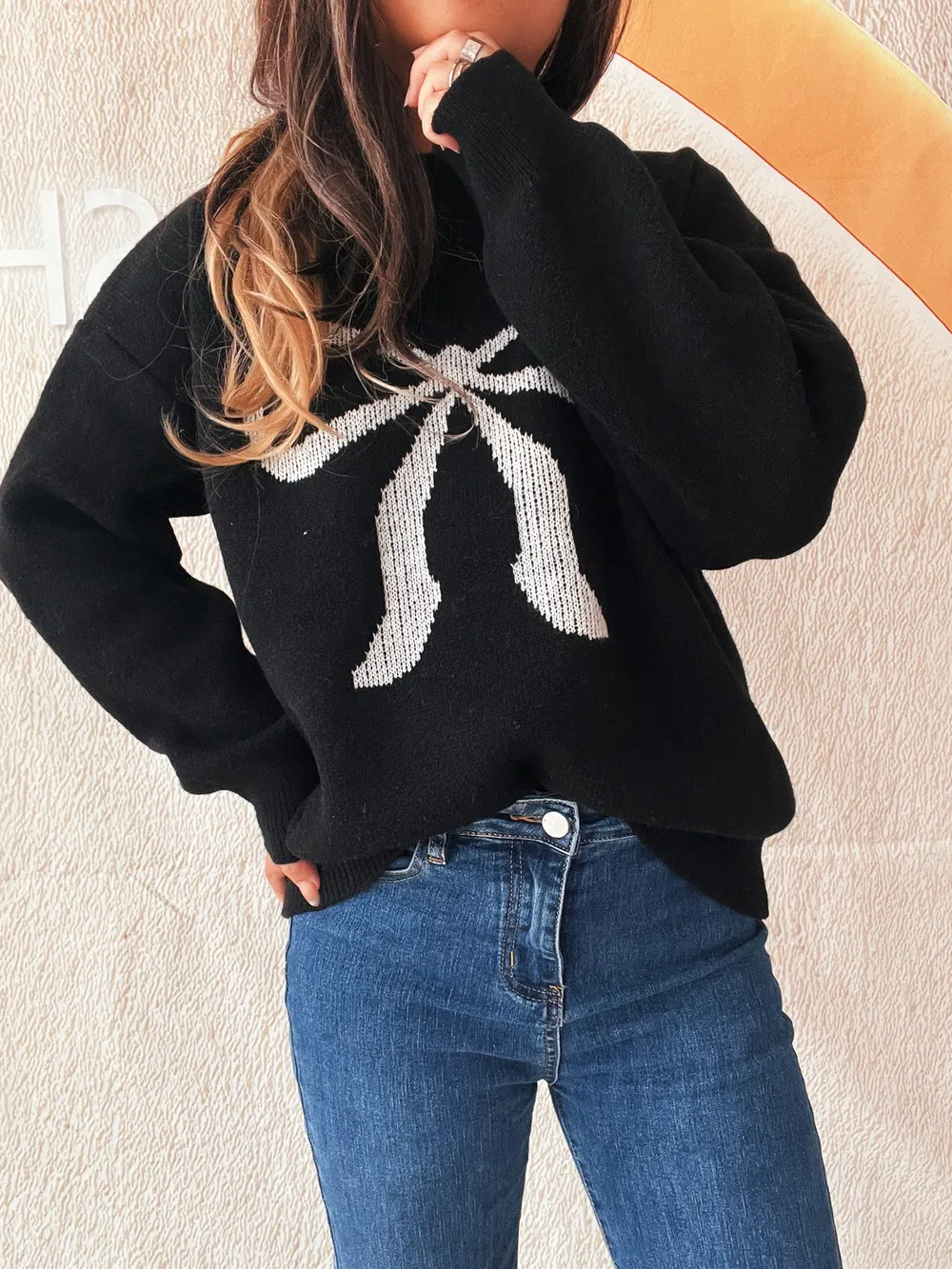 Bow Pattern Casual Long Sleeve Sweater, image 9