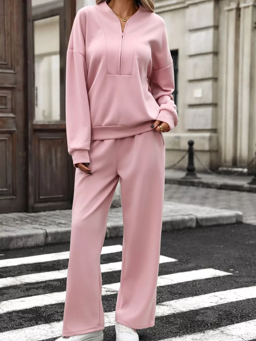 Half Zip Sweatshirt and Wide-Leg Pants Set, image 7