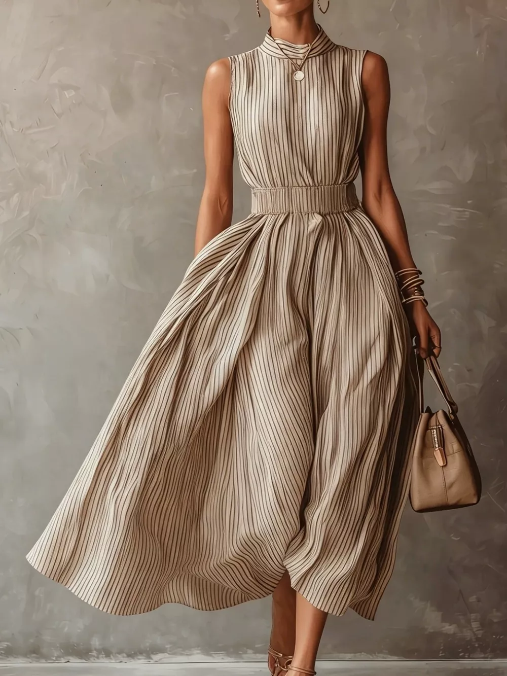 Striped Mock Neck Sleeveless Maxi Dress, image 7