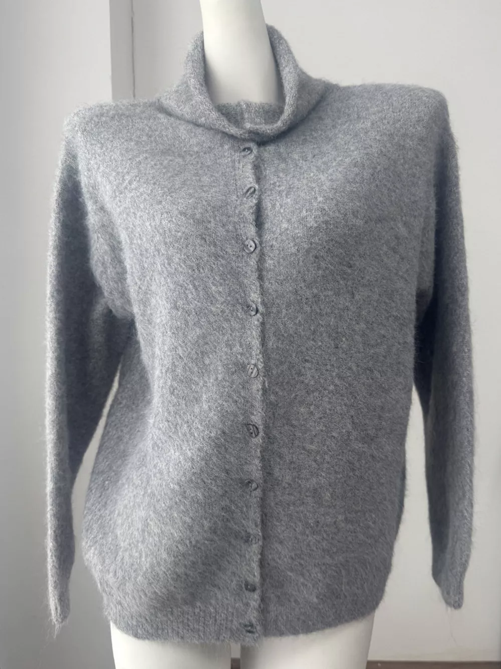 Mock Neck Button-Down Fuzzy Knit Cardigan, image 17