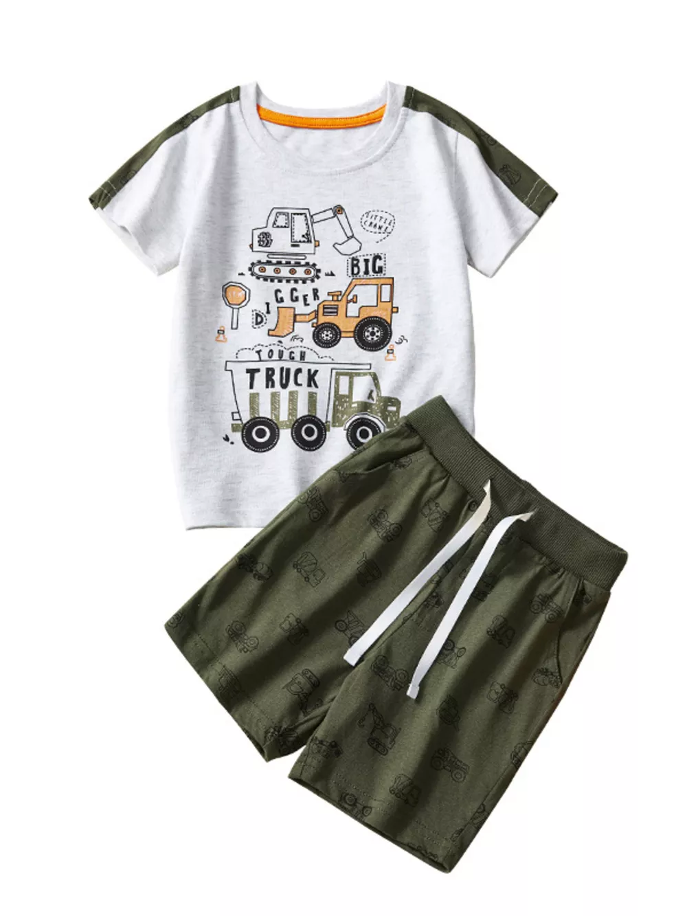 Children's Construction Vehicle Graphic Short Sleeve Tee and Shorts Set