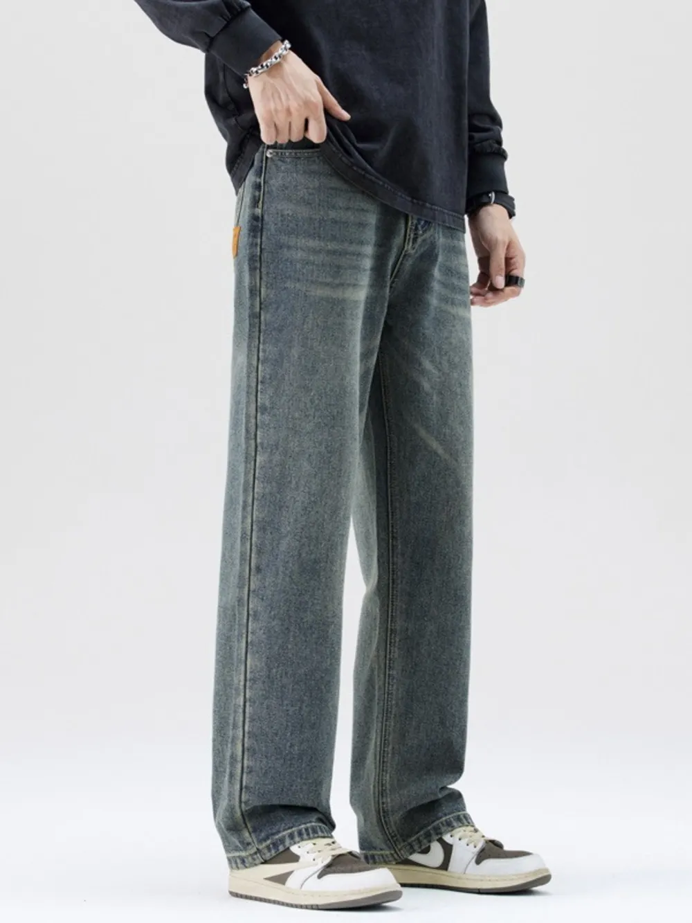 Men's Washed Wide Leg Jeans