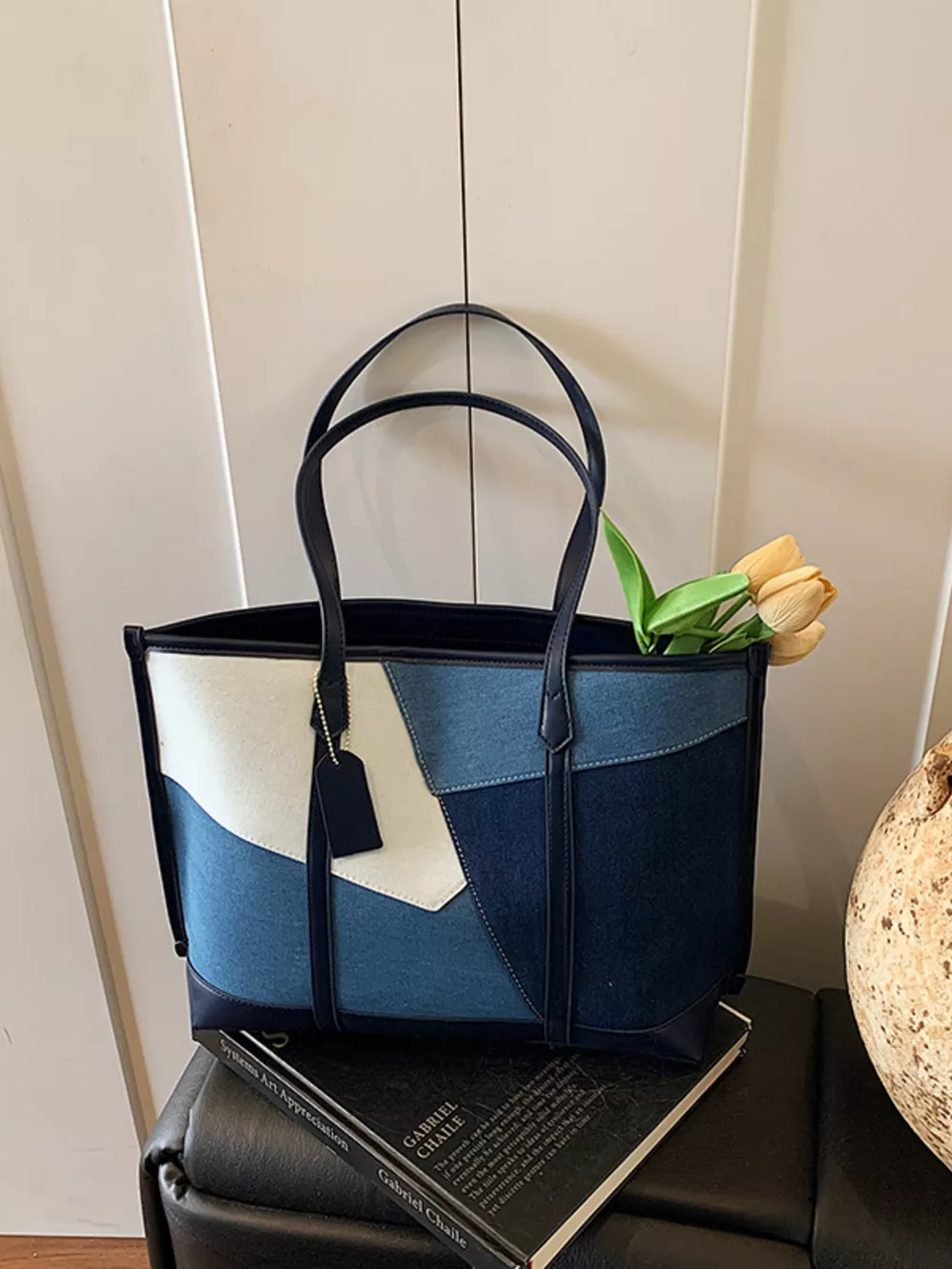 Color Block Denim Shoulder Bag, image 2