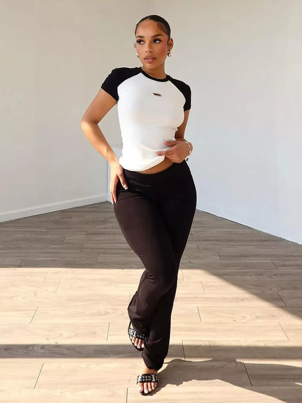 Contrast Short Sleeve Tee and Pants Set, image 5