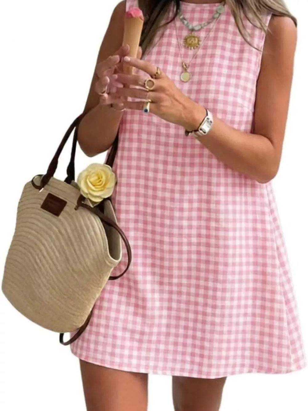 Gingham Sleeveless A-Line Mini Dress, image 6