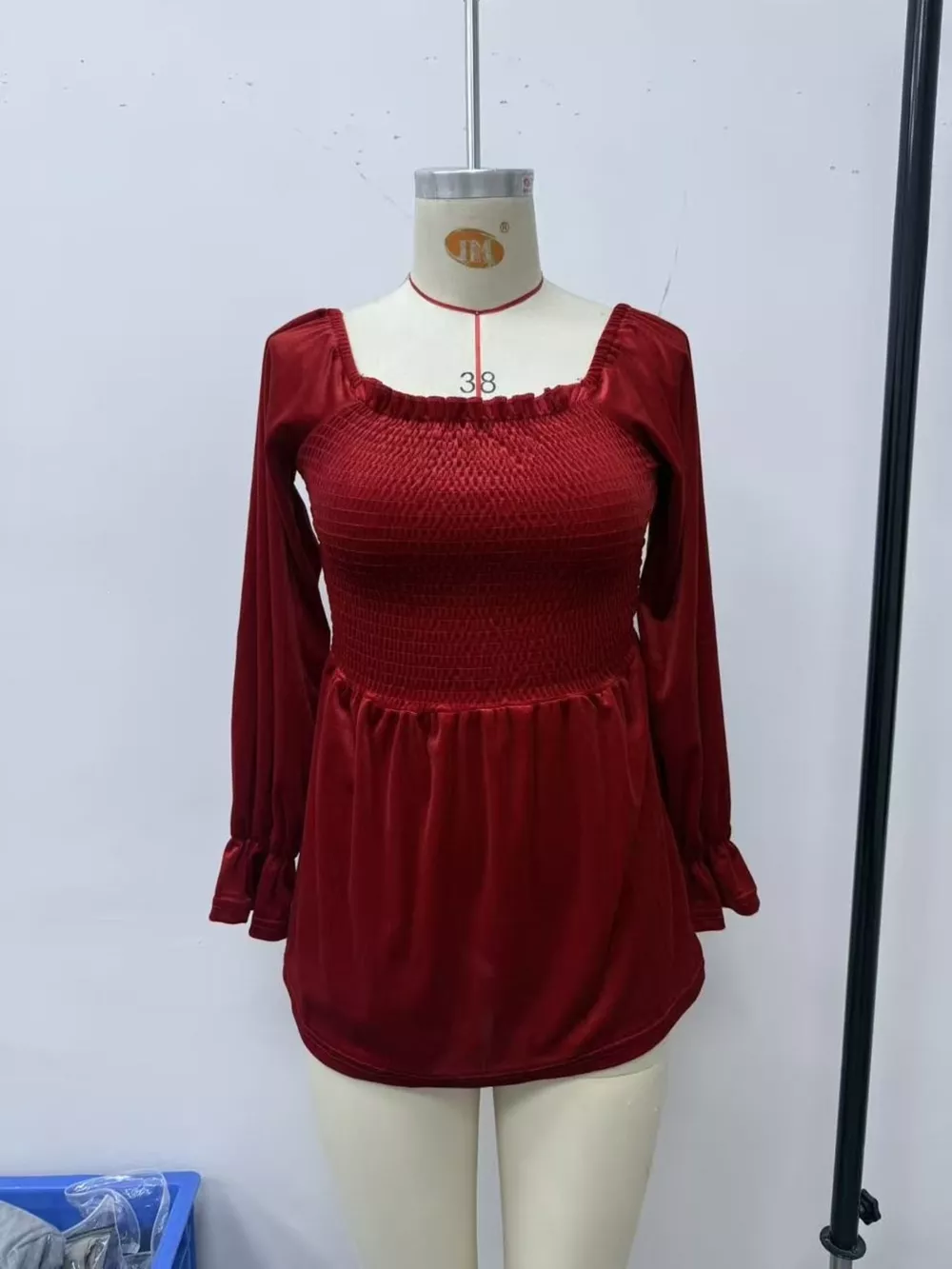 Velvet Smocked Peplum Blouse, image 14