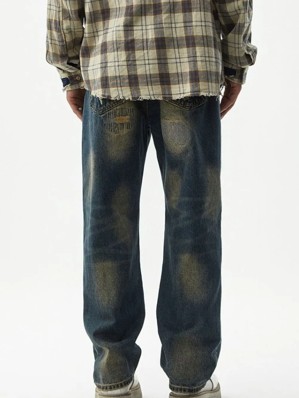 Men's Distressed Wash Relaxed Fit Wide Leg Jeans, image 6