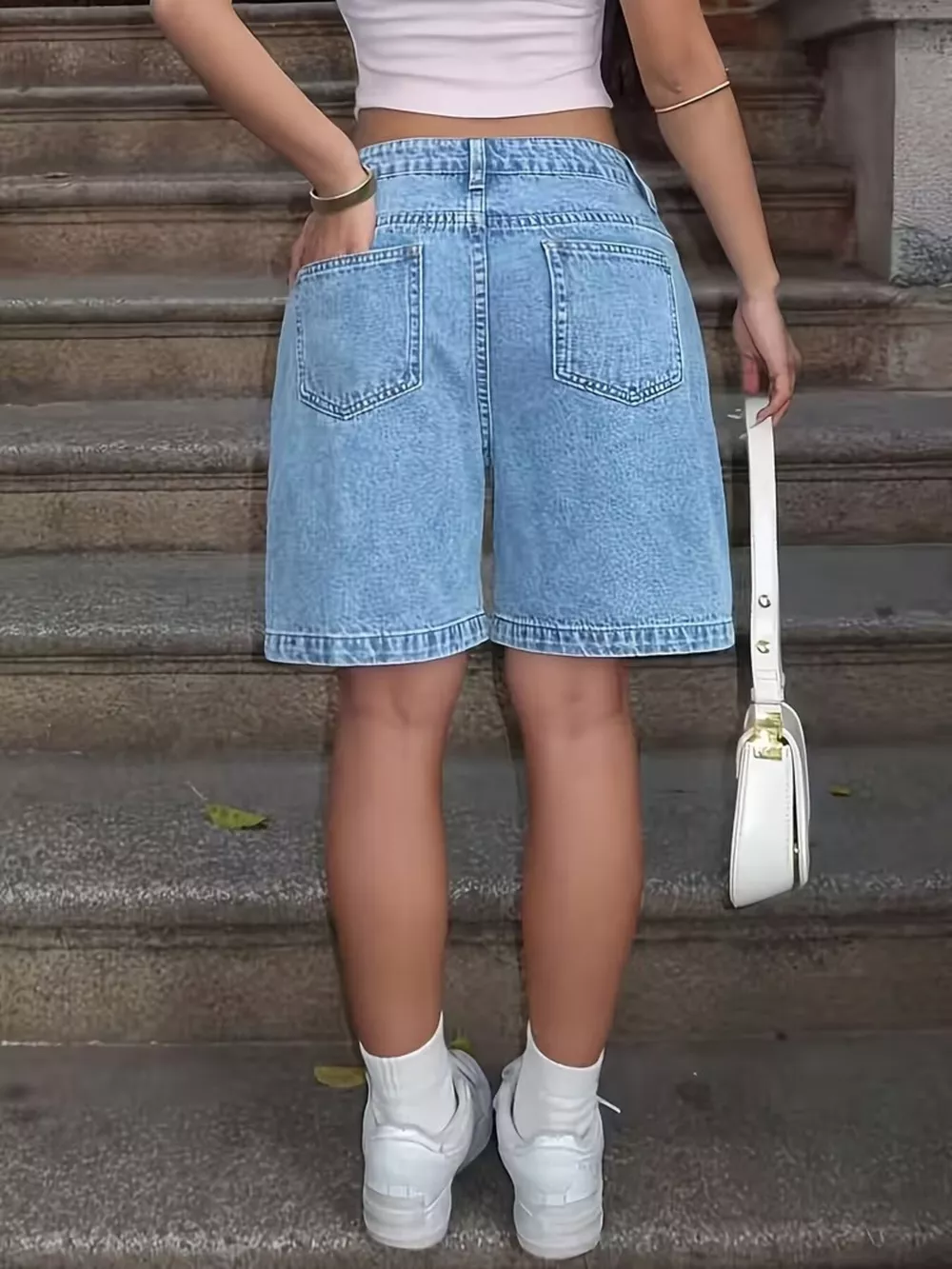 High Waist Relaxed Fit Denim Shorts, image 3