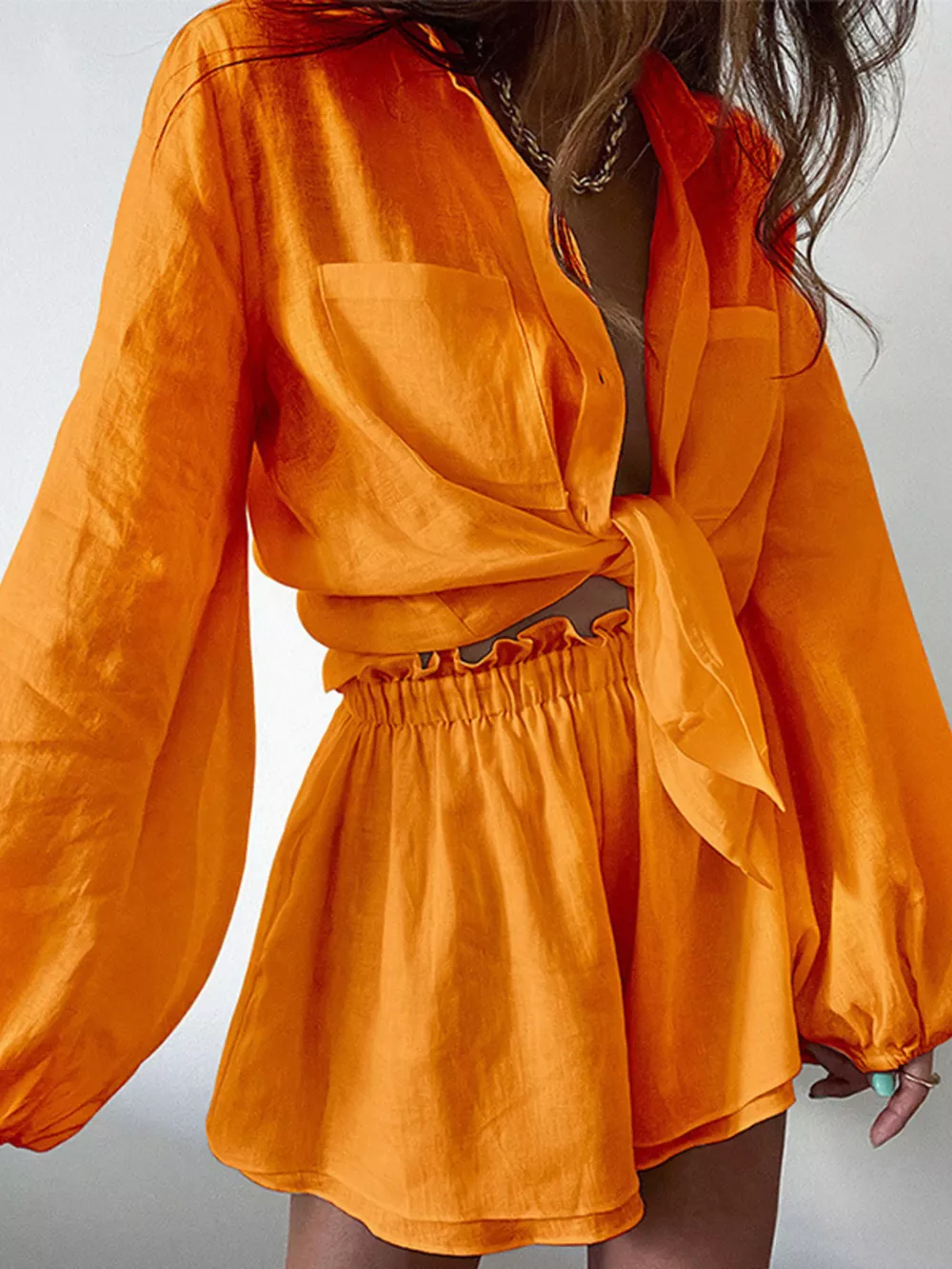 Button Up Long Sleeve Shirt and Shorts Set, image 2