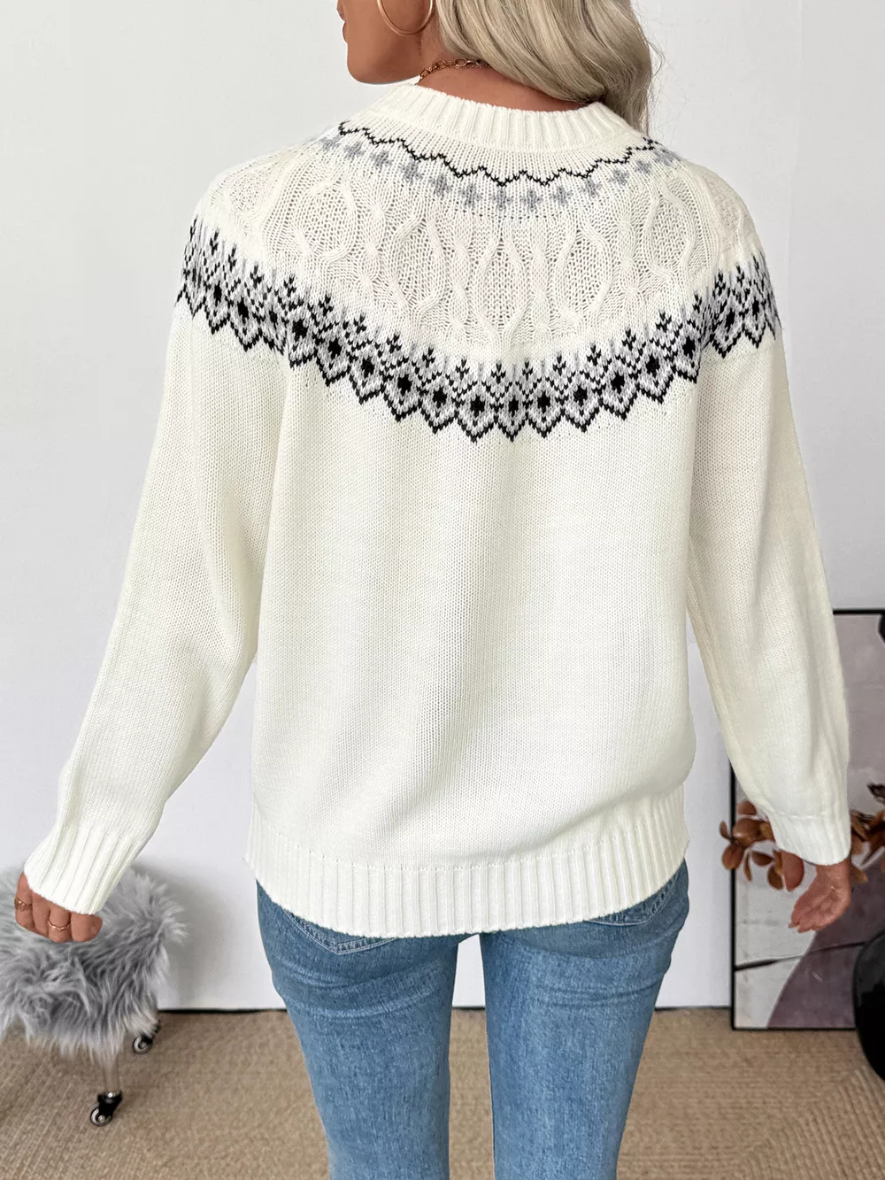 Fair Isle Pattern Crew Neck Sweater, image 7