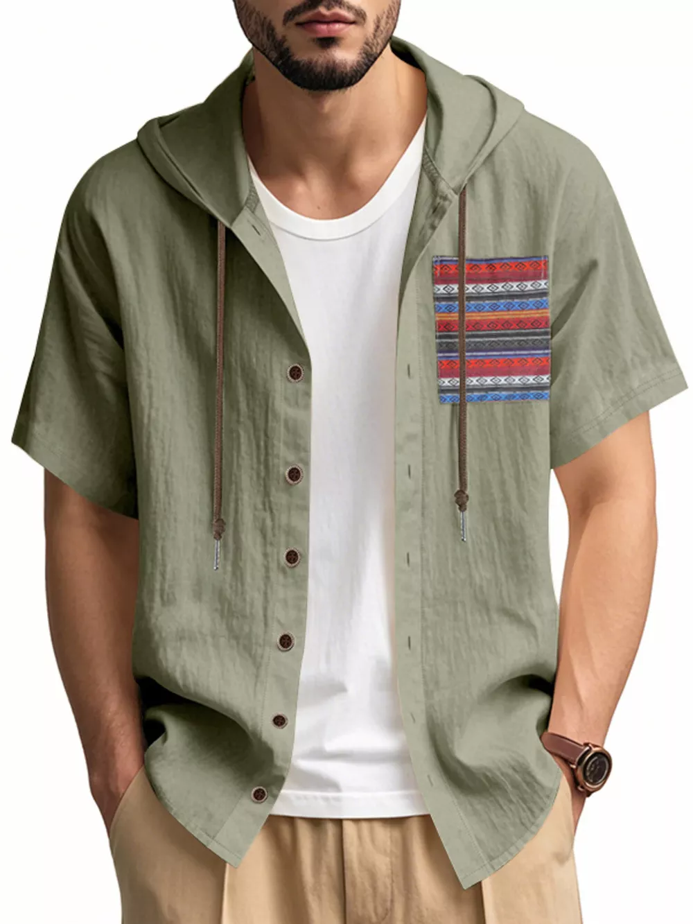Men's Full Size Casual Hooded Short Sleeve Shirt Plus Size, image 16