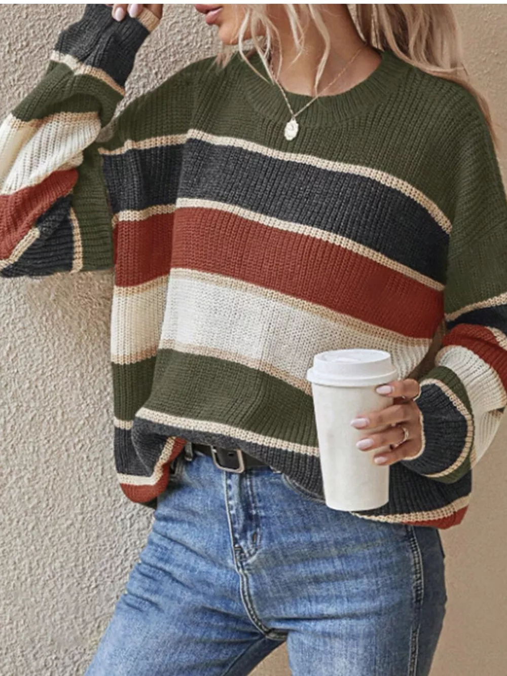 Color Block Striped Crew Neck Sweater, image 9