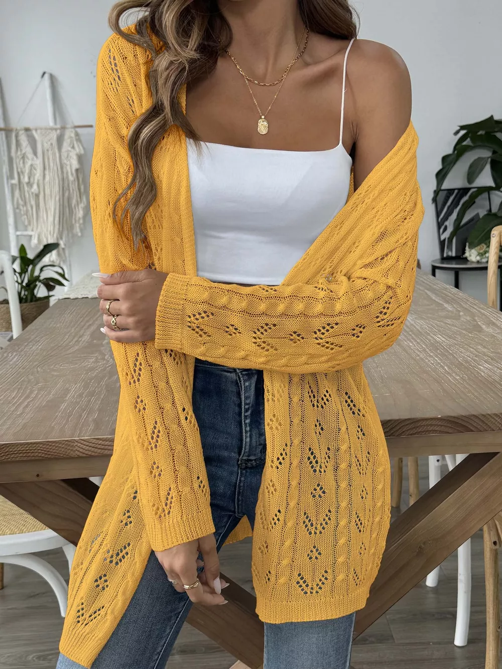 Openwork Open Front Knit Cardigan, image 18