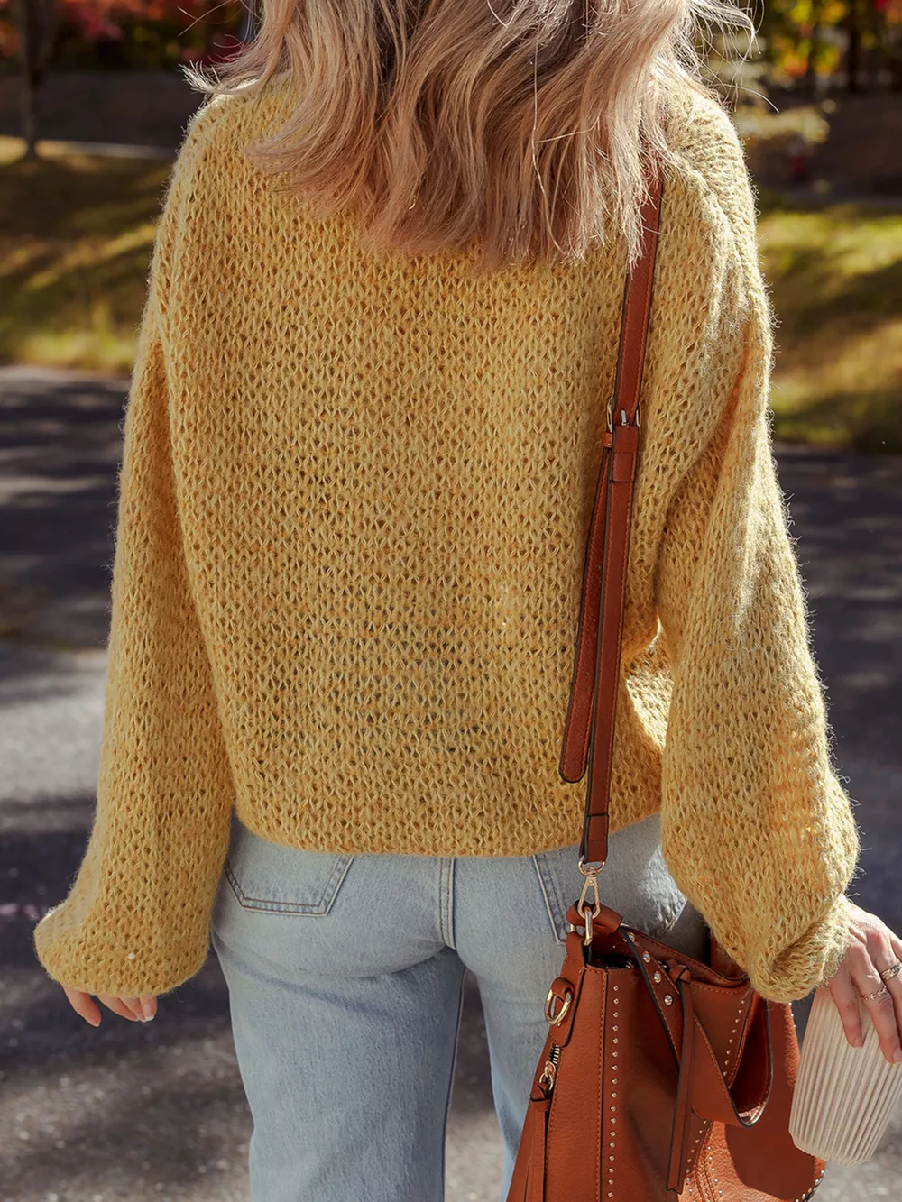 Lantern Sleeve Scallop V Neck Buttoned Front Cardigan, image 8