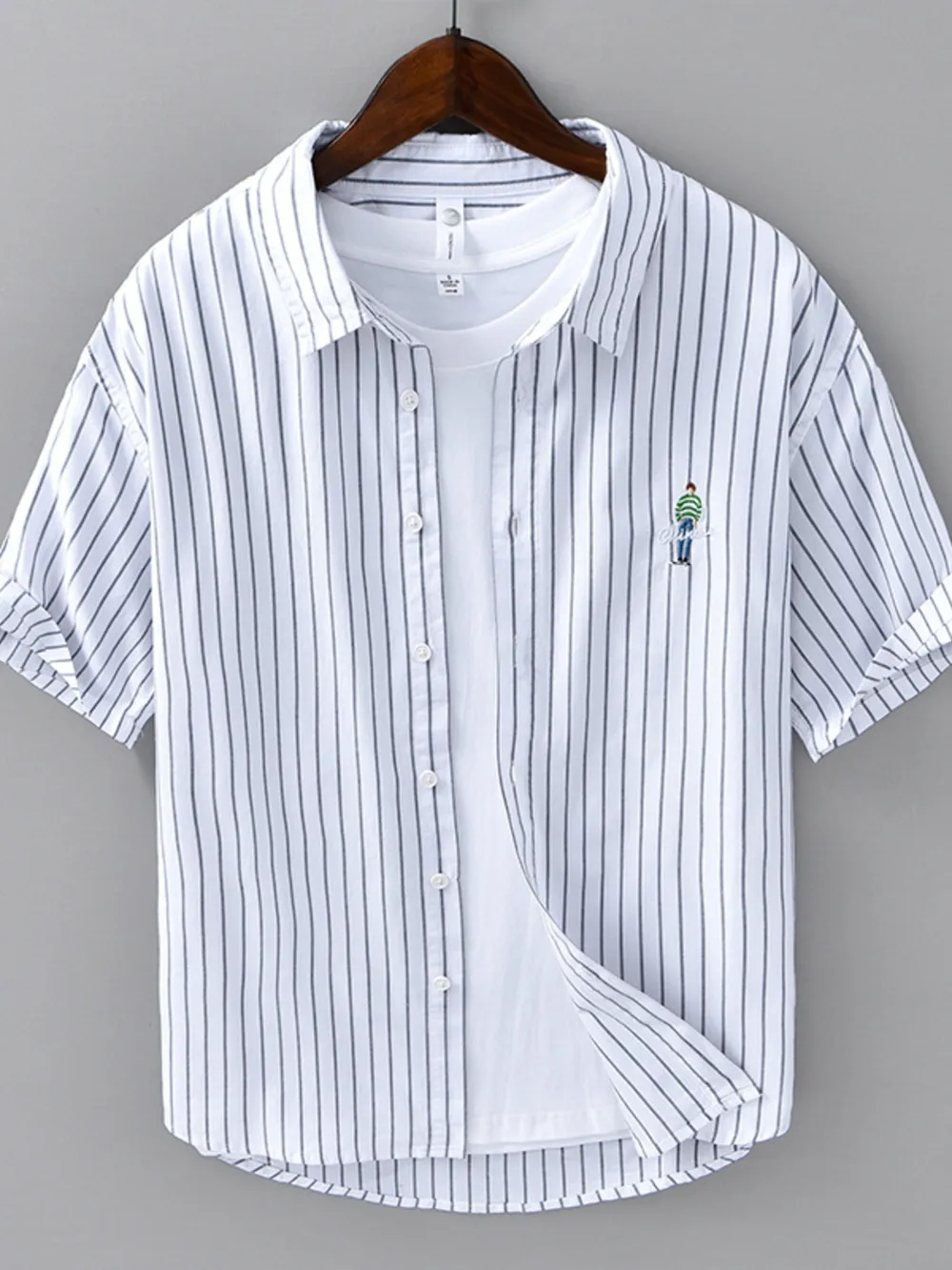 Men's Plus Size Striped Button Up Long Sleeve Shirt, image 2