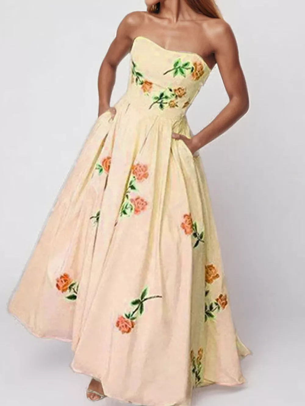 Floral Print Tube Maxi Dress, image 10
