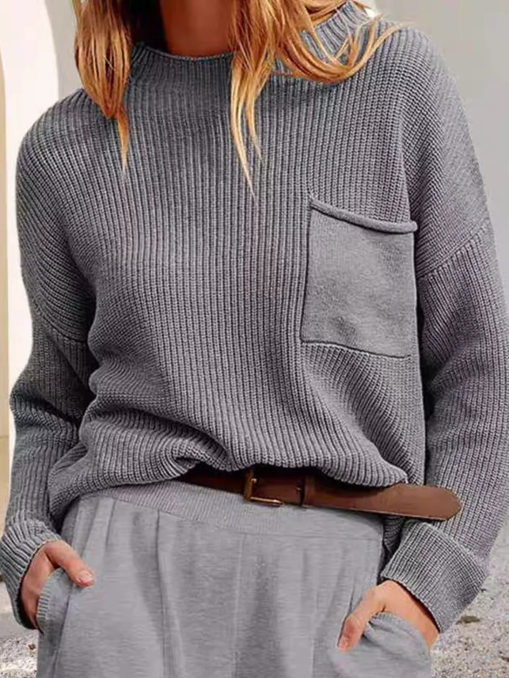 Pocket Detail Dropped Shoulder Sweater, image 7