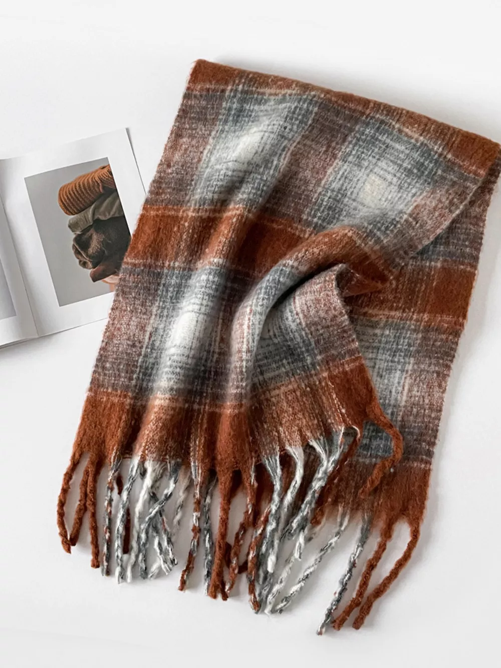 Plaid Fringe Scarf, image 7