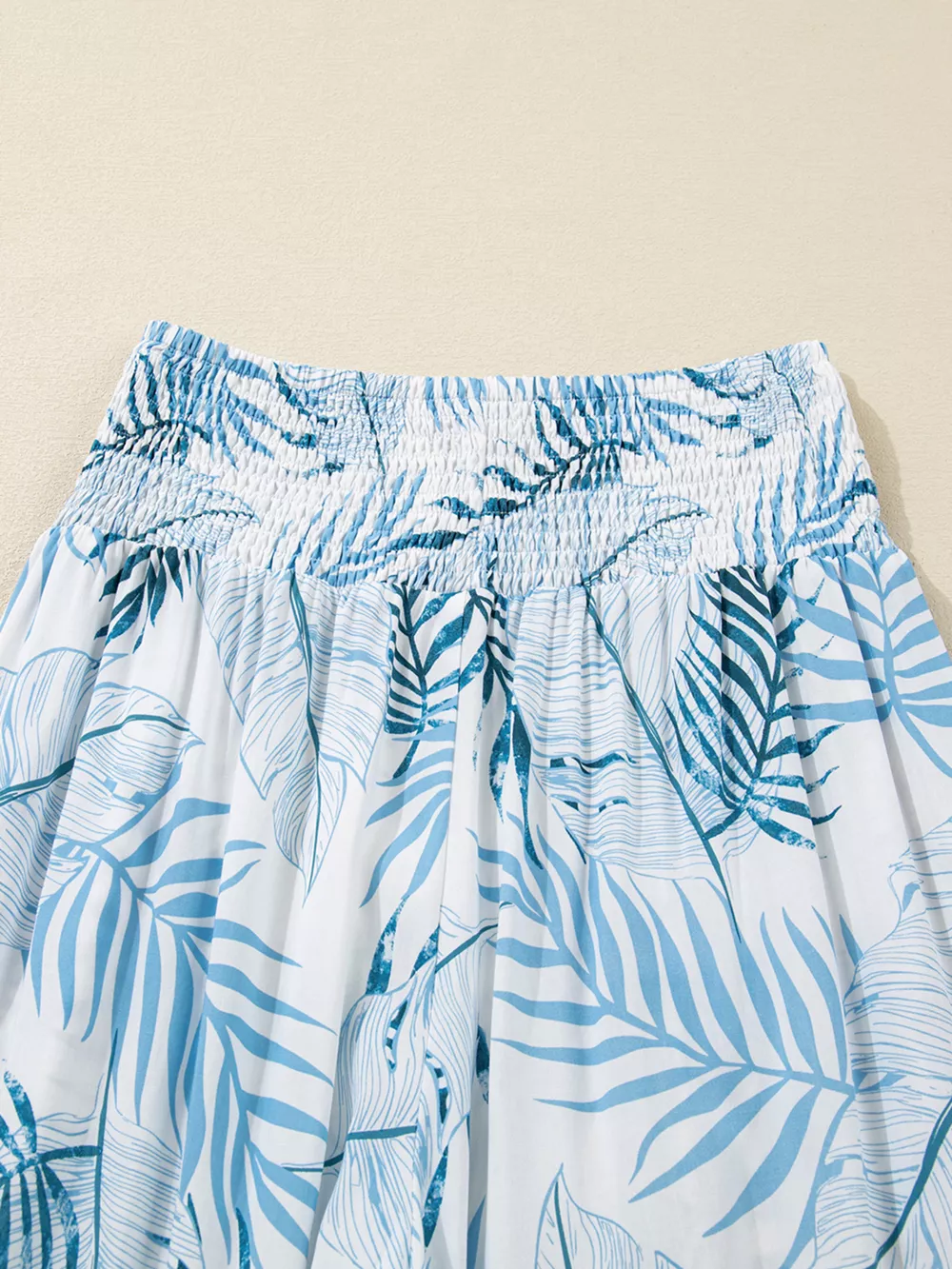 Tropical Print Shirred Waistband Wide Leg Pants, image 15