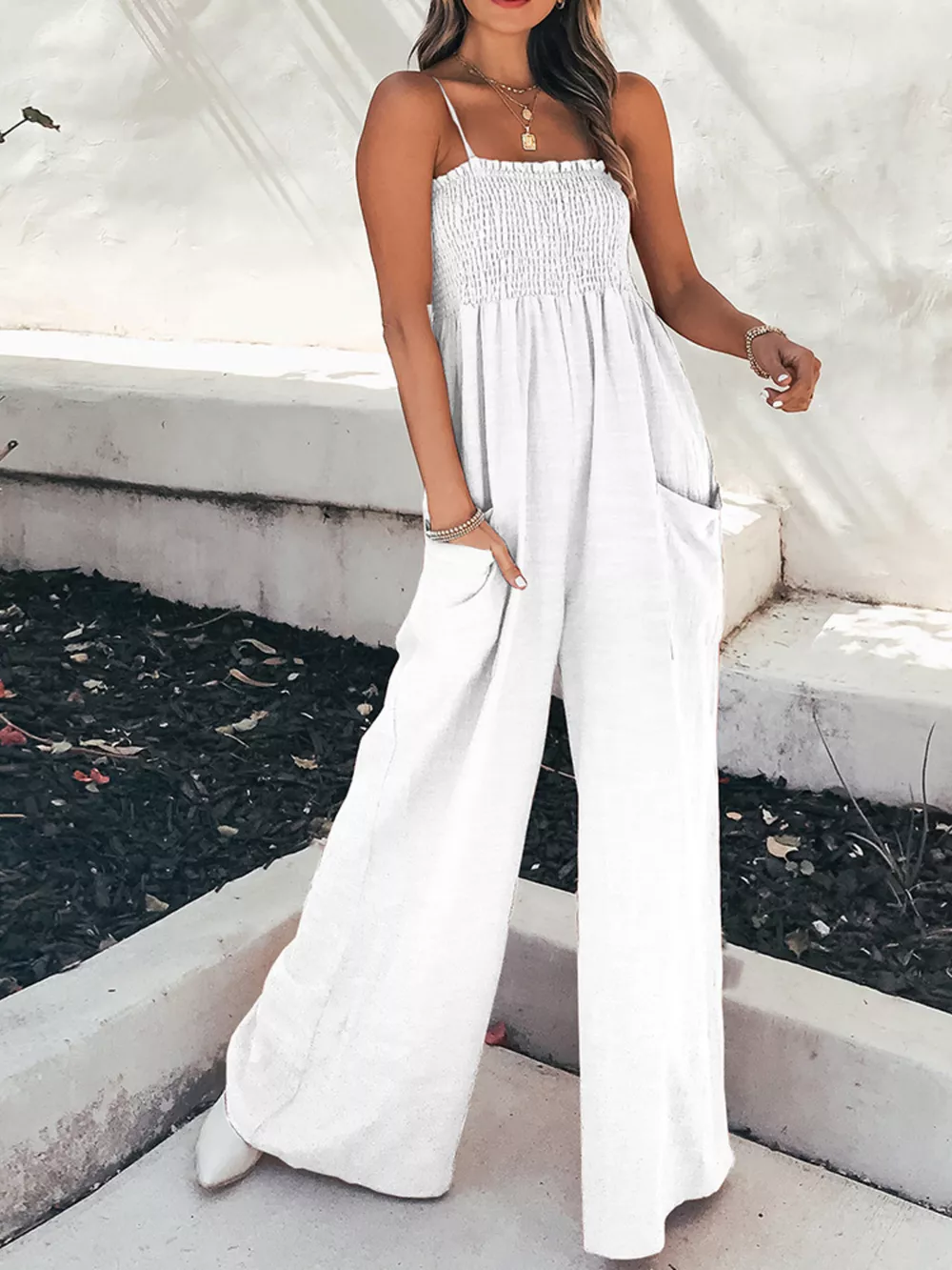 Smocked Wide Leg Jumpsuit, image 11