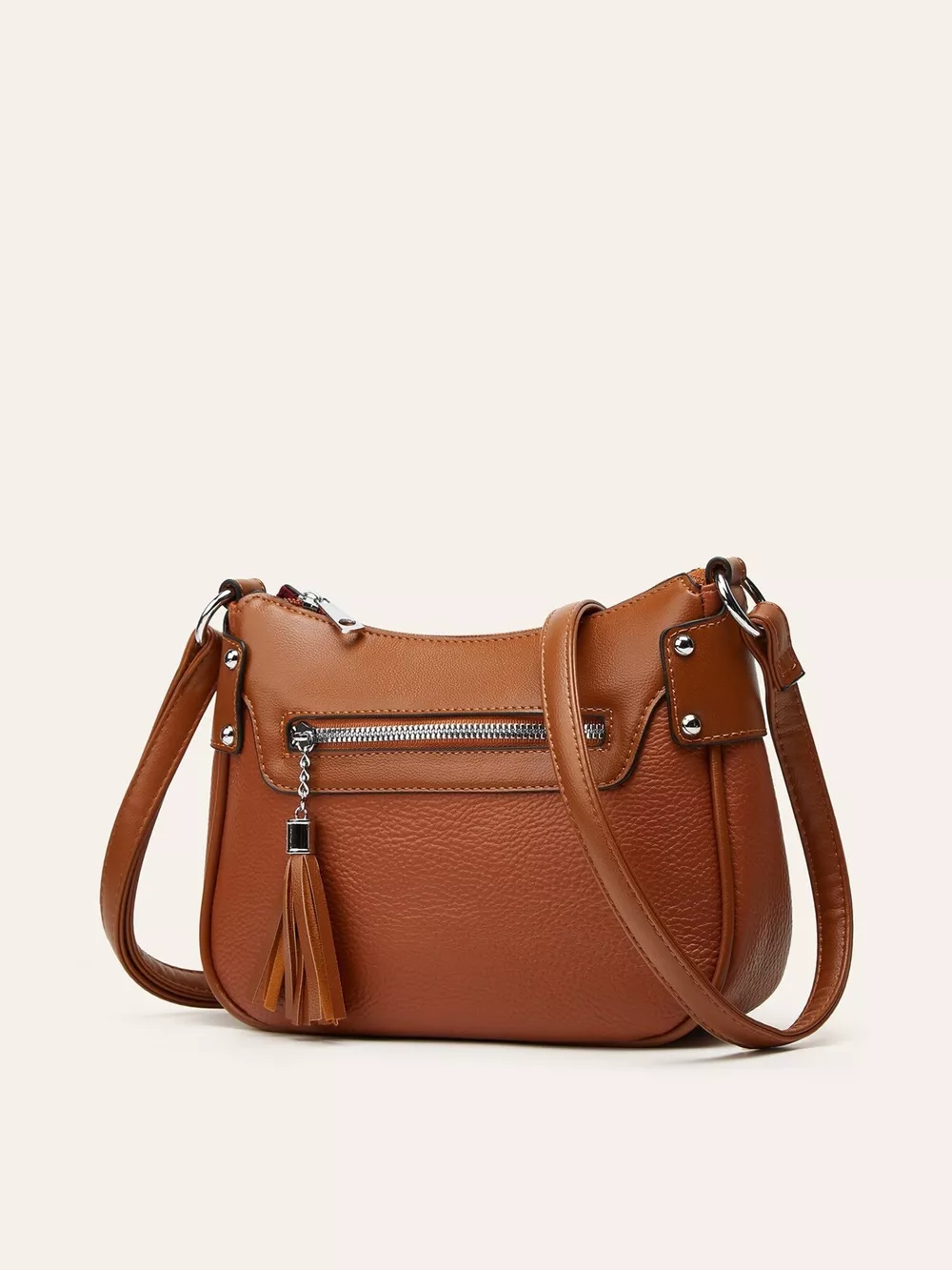 Tassel Decor PU Leather Crossbody Bag