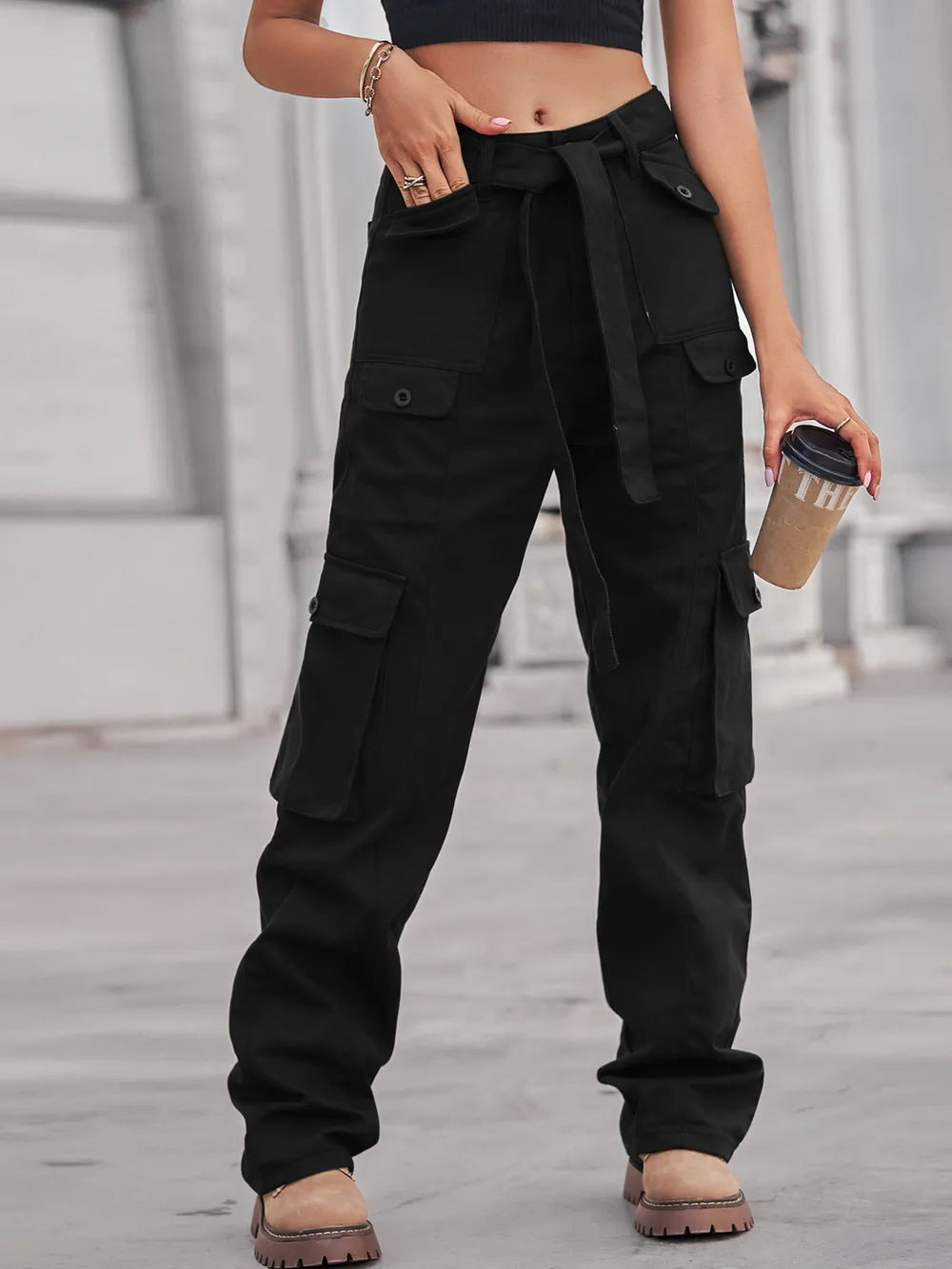 High-Waisted Multi-Pocket Cargo Jeans, image 18