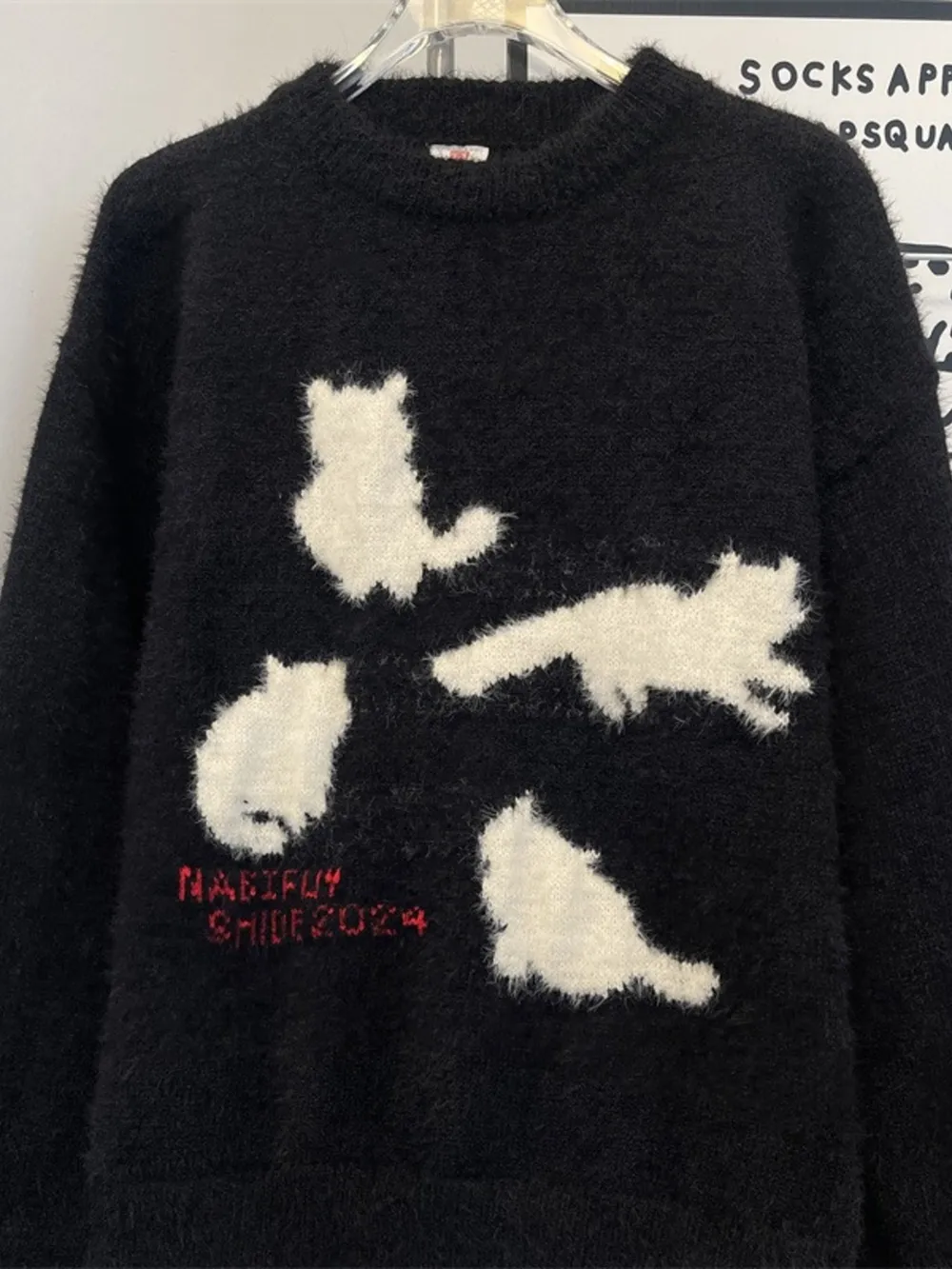 Men's Cute Cat Fuzzy Knit Pullover, image 2