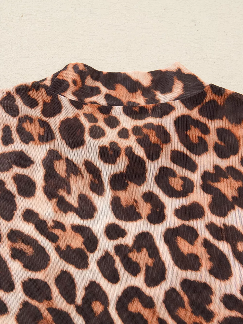 Leopard Mock Neck Long Sleeve Mesh Top, image 5