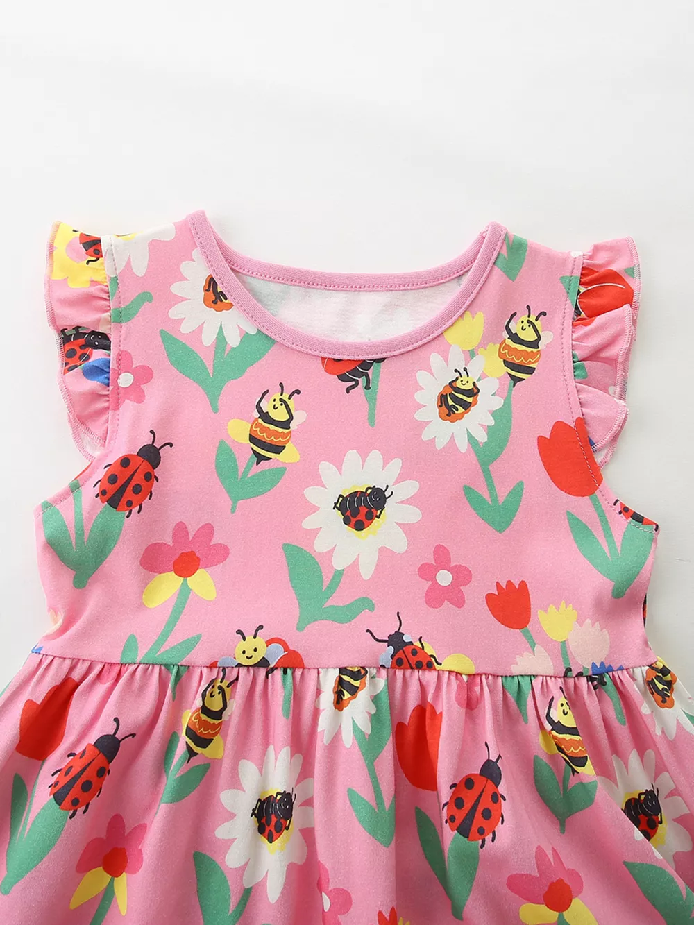 Children's Floral & Insect Print Ruffle Sleeve Casual Dress, image 3