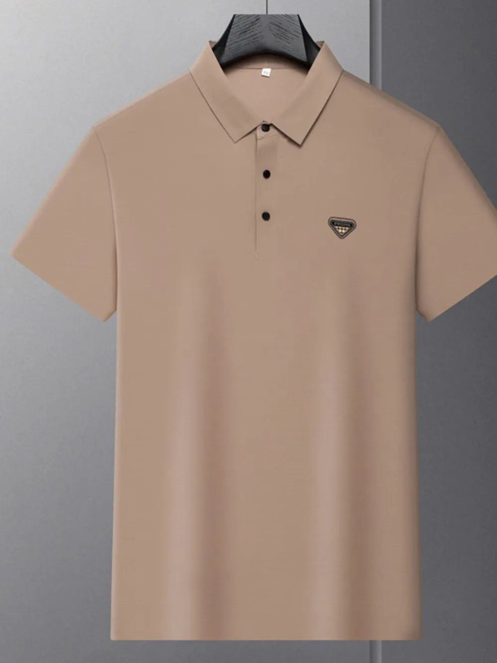 Men's Plus Size Triangle Badge Short Sleeve Polo, image 2