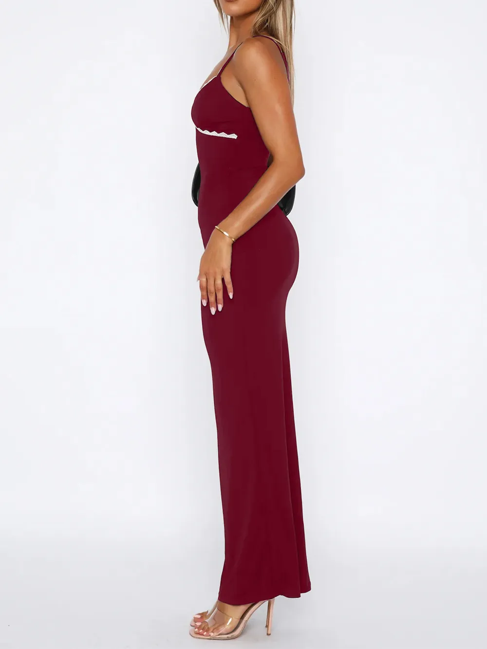 Lace Detail Slim Fit Bodycon Maxi Dress, image 11
