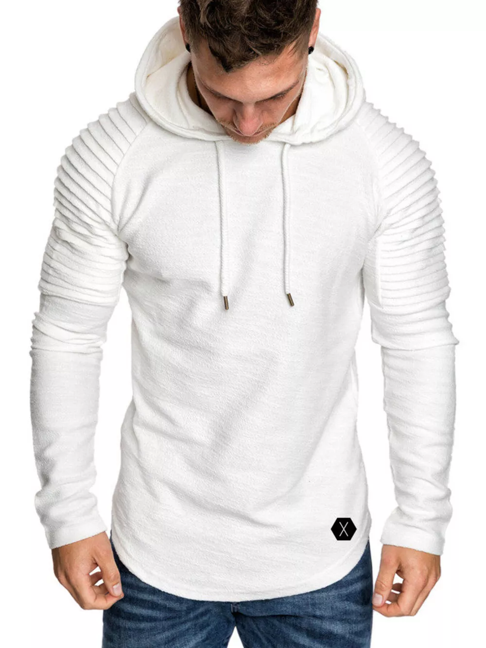 Men's Plus Size Slim Fit Ribbed Hoodie with Drawstring, image 8