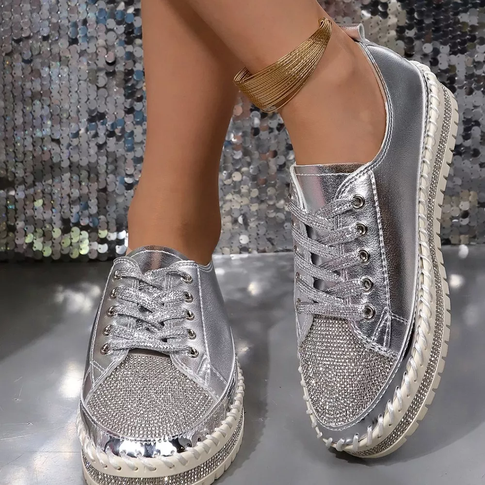 Rhinestone Round Toe Sneakers, image 8