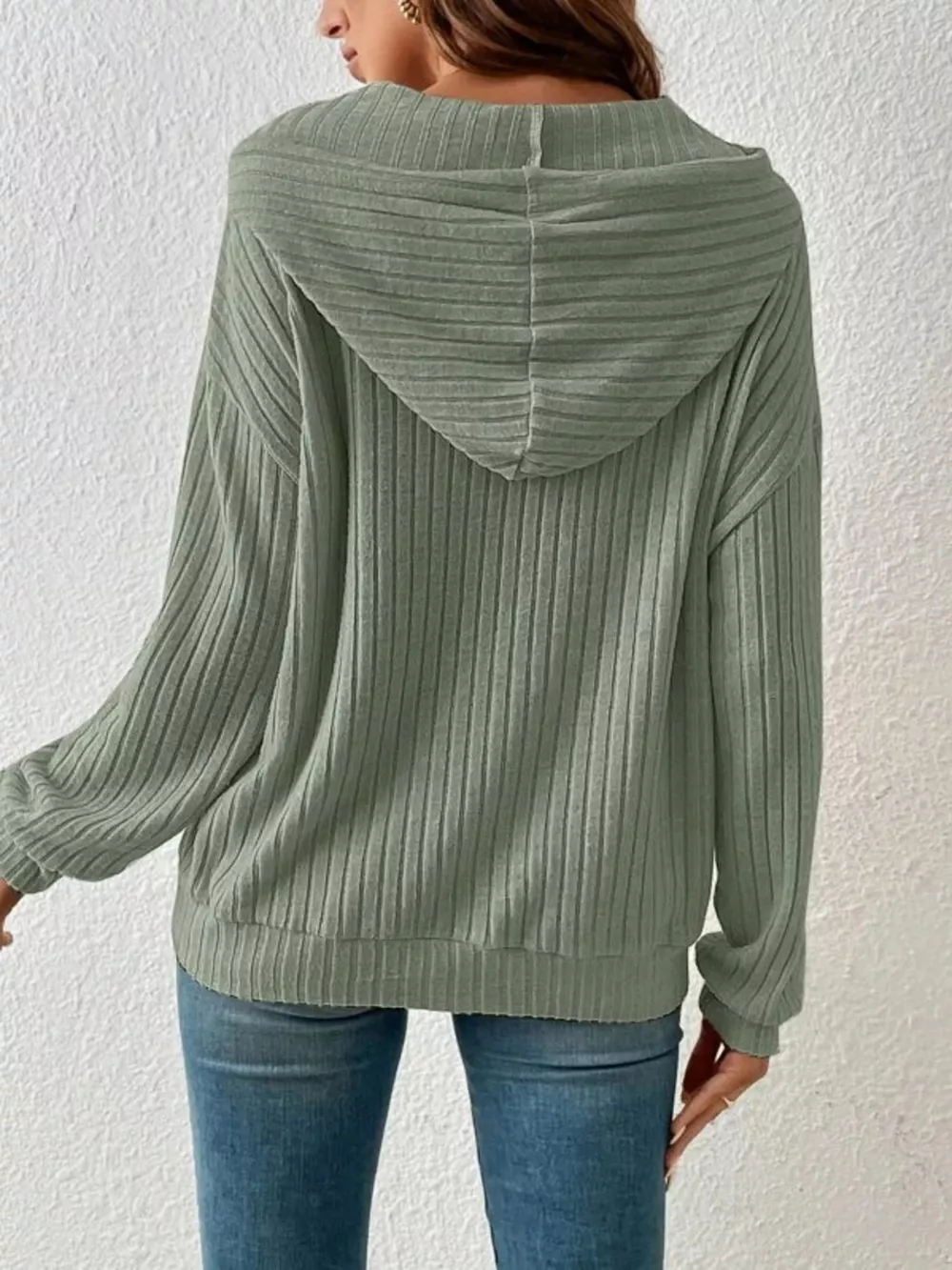Casual Ribbed Knit Drawstring Hoodie, image 14