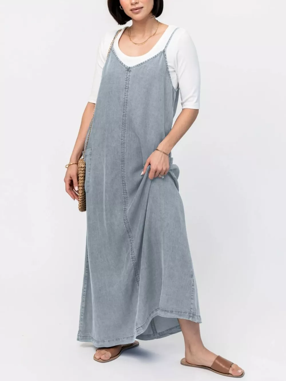 Casual Washed Denim Cami Maxi Dress, image 11