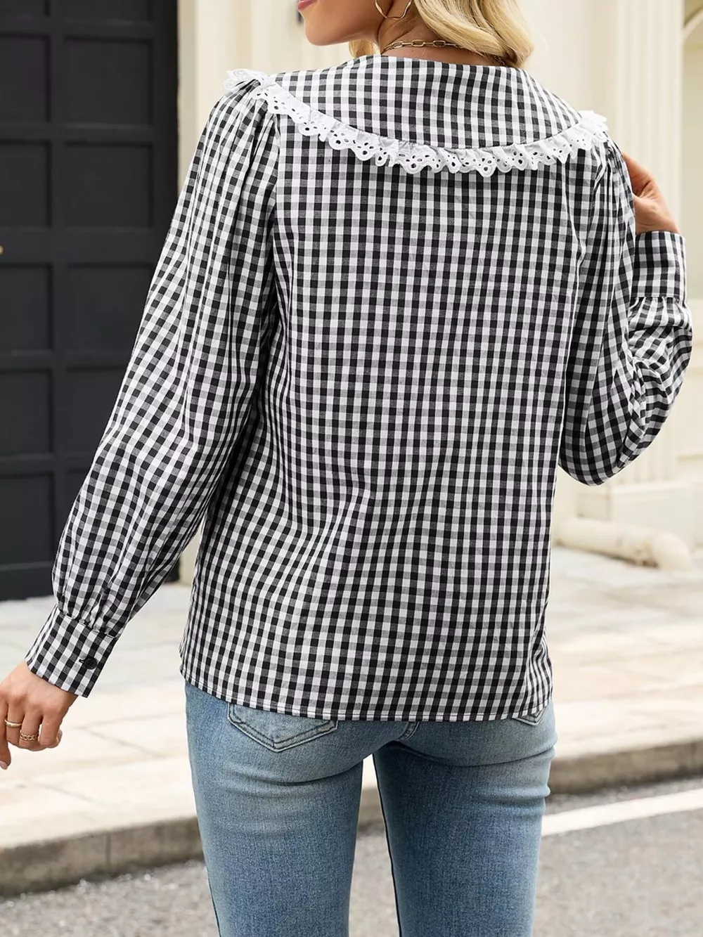 Lace Peter Pan Collar Button Up Shirt, image 3