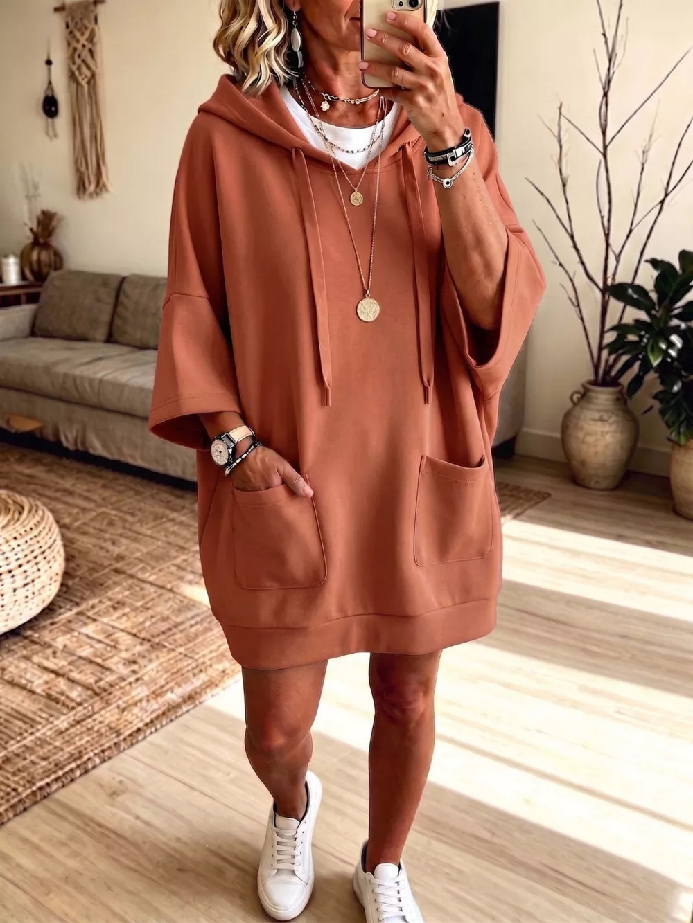 Drawstring Hoodie Dress with Pockets, image 7