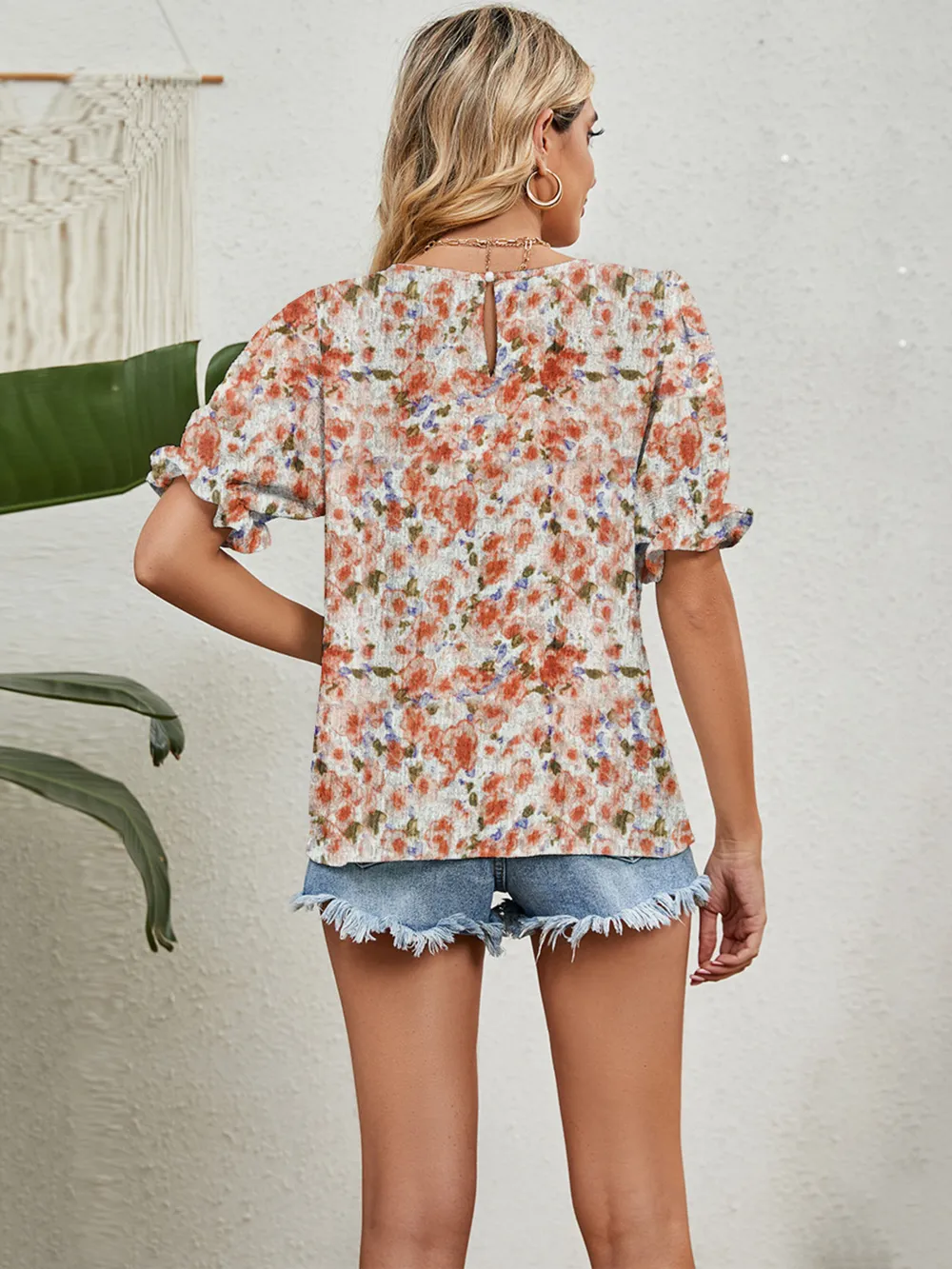 Printed Puff Sleeve Casual Blouse, image 19