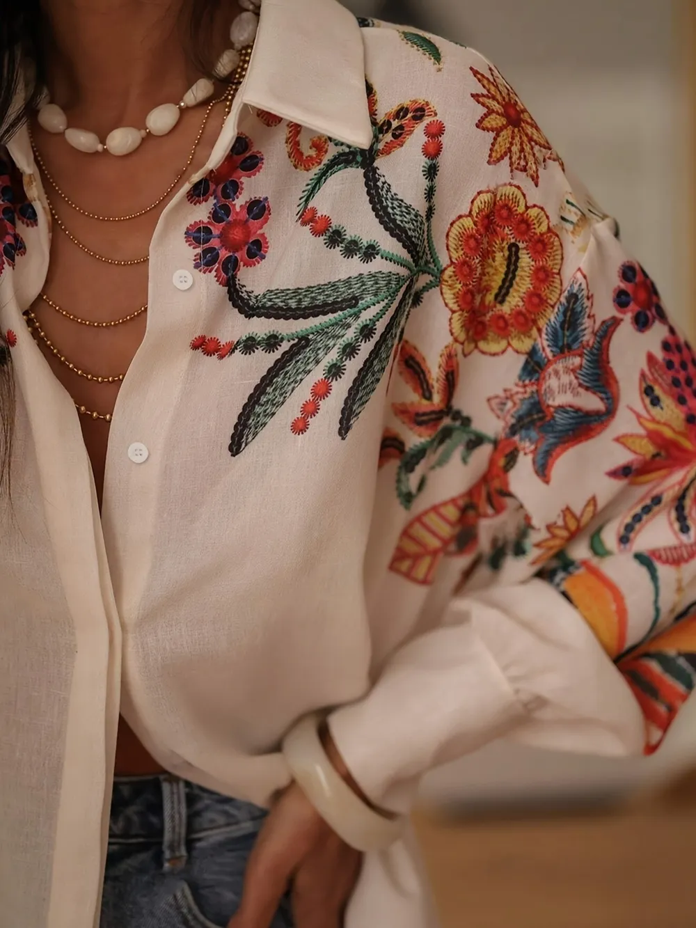 Floral Button Up Long Sleeve Shirt, image 4