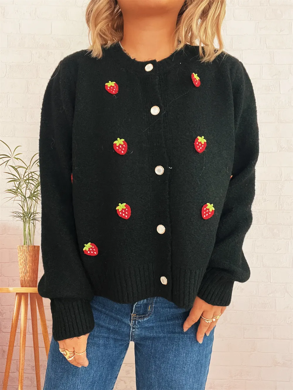 Strawberry Button Up Long Sleeve Cardigan, image 24