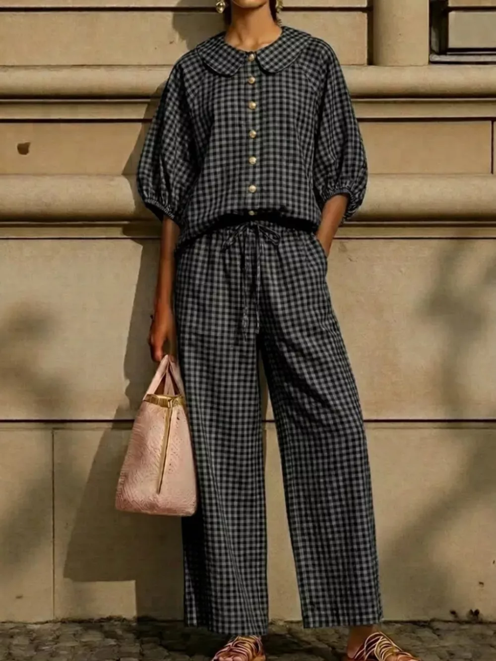 Full Size Plaid Button Up Shirt and Pants Set Plus Size, image 7